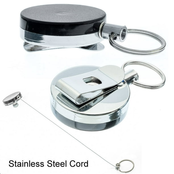 Stainless Steel Key Ring Retractable Metal Card Badge Recoil Key Clip Pull Chain 